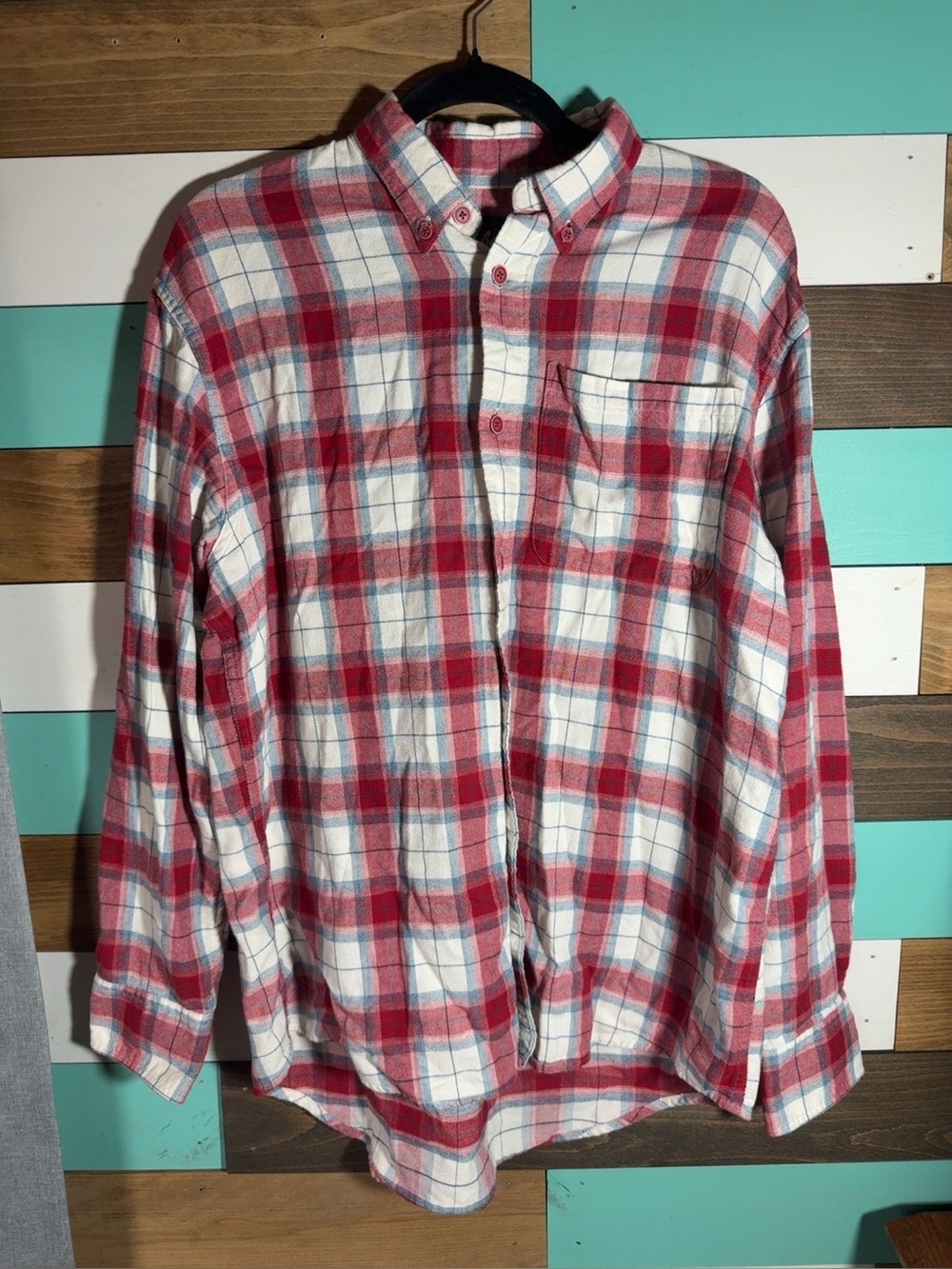 Cabela’s Women’s Medium Flannel Shirt Red Blue Plaid 100% Cotton Outdoor